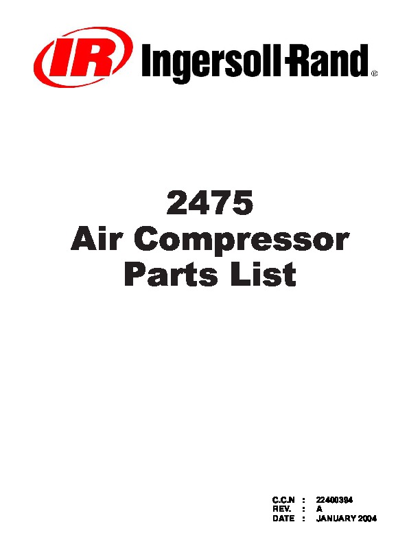 Ingersoll Rand 2475 Air Compressor Parts List