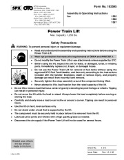 SPX OTC 1585 1586 1587 Power Train Lift Max Capacity 1 250 Lbs Safety Precautions Owners Manual page 1